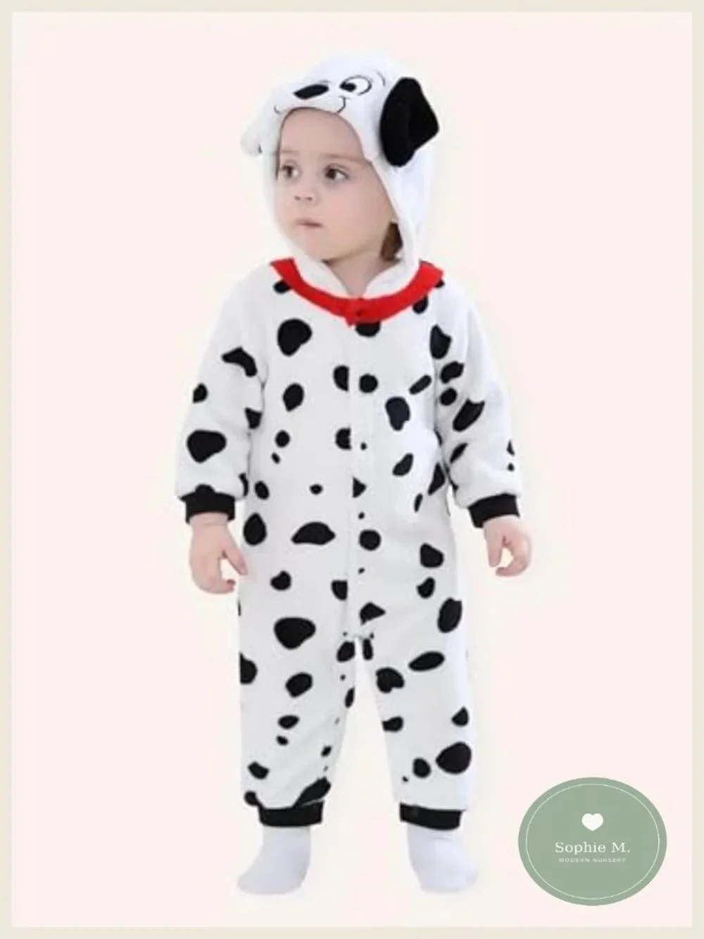 Baby Dalmatian Costume Toddler Animal Onesie Hooded Romper, Flannel, Long